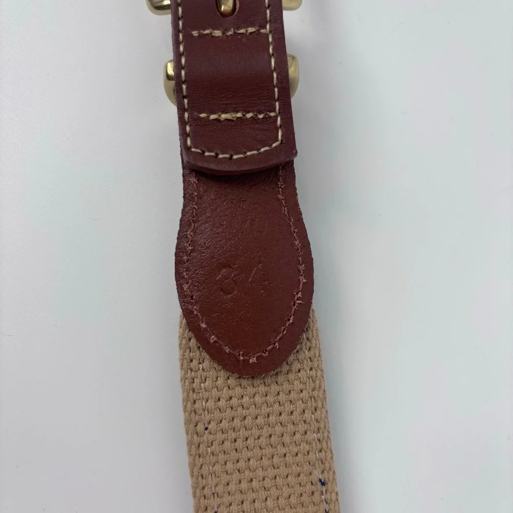 Morris & King Charleston Pineapple Ribbon Canvas Leather Belt Mens 34 Preppy